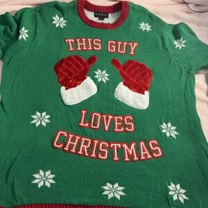 Christmas Holiday Party Fun Ugly Sweater  Santa‎ Elf Adult Men's xl this guy 130